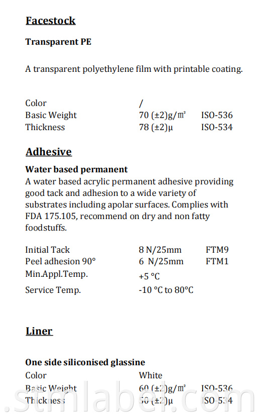 Transparent Pe Water Based Permanent Yellow Glassine